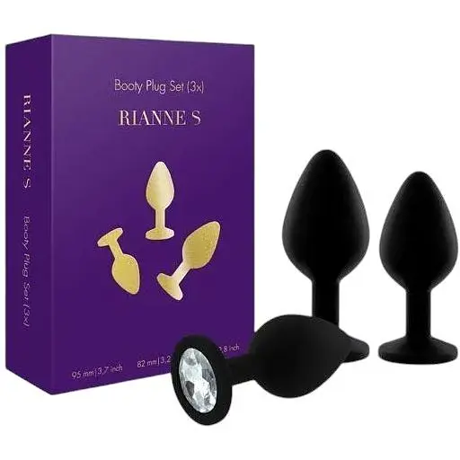 Набір анальних пробок із кристалом Rianne S: Booty Plug Set Black діаметр 2.7 см 3.5 см 4.1 см