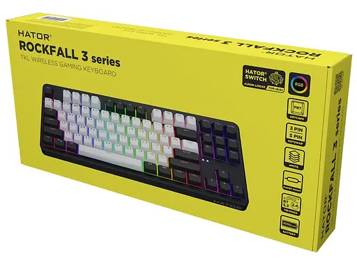 Клавиатура игровая механическая HATOR HTK-850UA Wireless Black-White Rockfall 3 TKL Mecha orange, QMK/VIA - фото 6