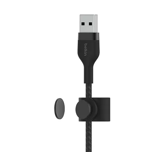 Belkin Кабель USB-A - Lightning плетеный, силиконовый, с ремешком на магните, 1м, черный - фото 3