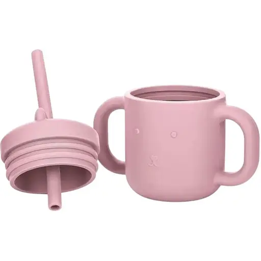 Силіконова чашка дитяча FreeOn з ручками і соломинкою pink