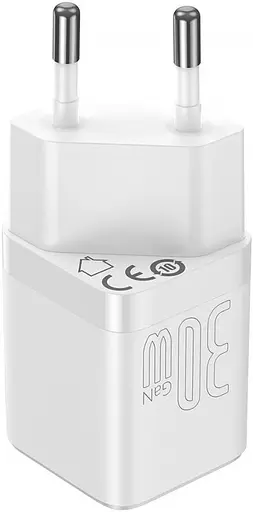 Сетевое зарядное устройство для Baseus GaN3 Fast Charger USB-C 30W EU White (CCGN010102) - фото 2