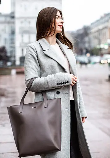 Шкіряна жіноча сумка шоппер D.D. темно-бежева - фото 7