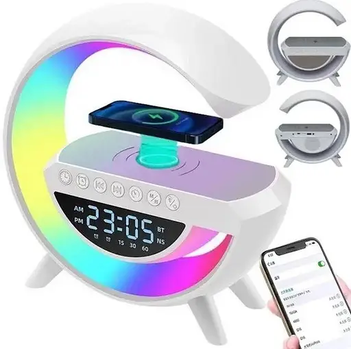 Портативная колонка + лампа + часы BT-3401 с функцией беспроводной зарядки (Белые) - фото 7