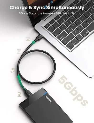 Кабель UGREEN US130 USB 3.0 A Male to Micro USB 3.0 Male Cable 2m (Black)(UGR-10843) - фото 2