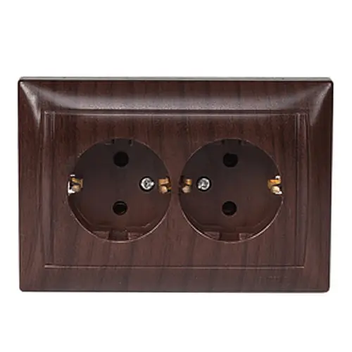 Розетка двойная с заземлением Primera 3908 темная вишня под дерево (LUXEL) - фото 1