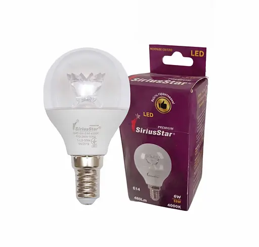 Світлодіодна лампа SIRIUSSTAR 3304 G45 crystal 6W-4000K-E14