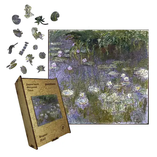 Деревянный фигурный пазл Водяные Лилии, А1, Деревянная коробка 500+ элементов