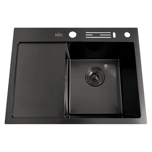 Кухонная мойка черная с левым крылом Nett NB-6045(L), Черный - фото 1
