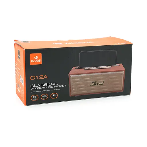 Колонка Kisonli G12A Bluetooth 5.0, 1х8W, 1200mAh, USB/TF/BT/AUX, DC: 5V/1A, Wooden, BOX, Q40 - фото 2