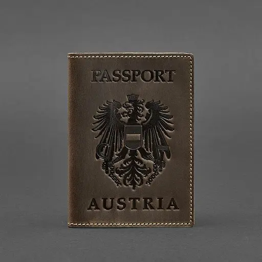 Кожаная обложка для паспорта с австрийским гербом темно-коричневая Crazy Horse - фото 5