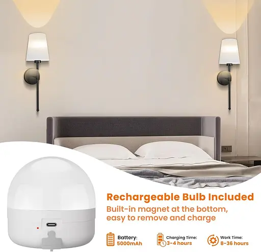 Набір з 2 настінних світильників на батарейках зі знімними зарядними лампами - фото 4