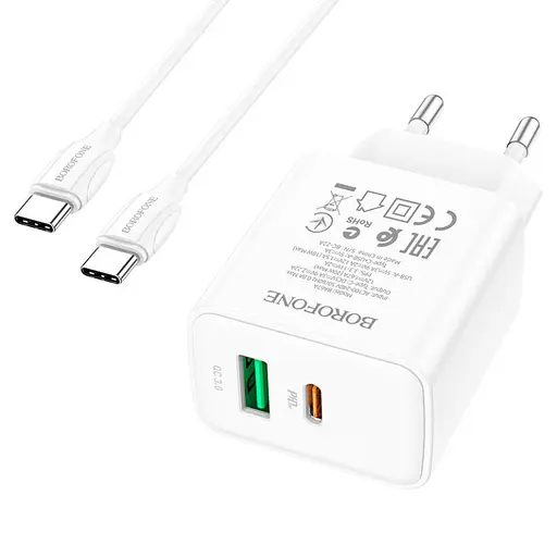 СЗУ Borofone BA67A PD20W+QC3.0 (1USB-A/1C) + кабель Type-C to Type-C - фото 3