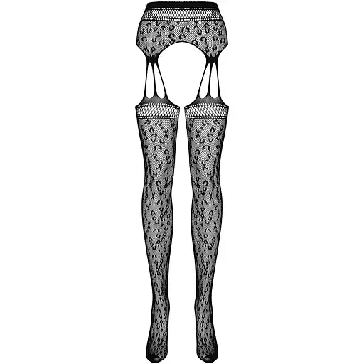 Сетчатые чулки-стокинги под леопард Obsessive Garter stockings S817 S/M/L - фото 5