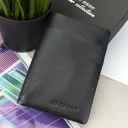 Гаманець жіночий шкіряний чорний De Esse LC14288-GD01 маленький на магніті - фото 1