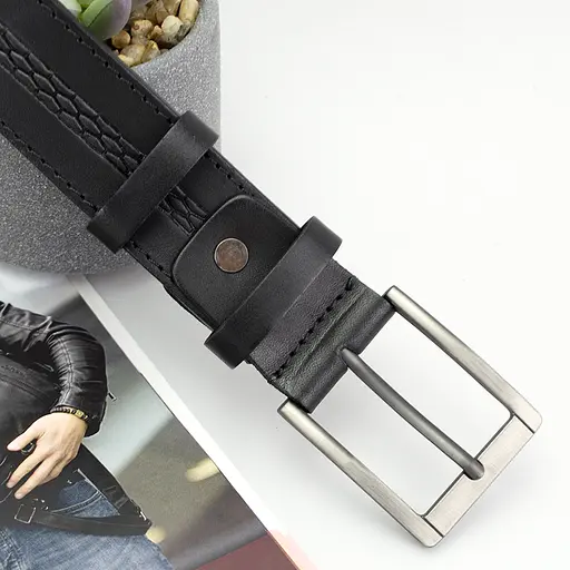 Ремень мужской черный кожаный SF-351 (125 см) под брюки и джинсы - фото 3