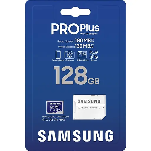 Карта памяти Samsung microSDXC 128GB Class 10 UHS-I U3 V30 A2 PRO Plus + SD Adapter (MB-MD128SA) (112859) - фото 8