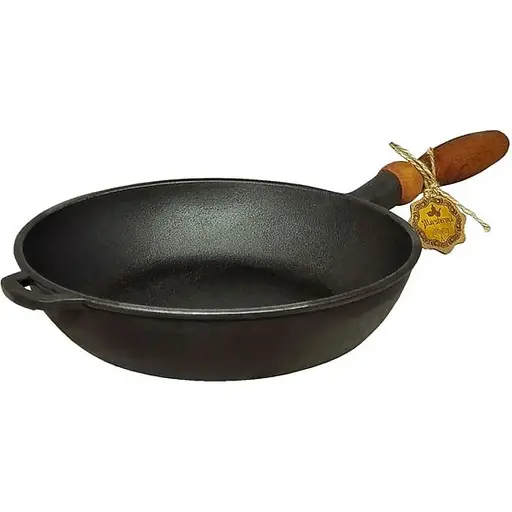 Сковородка Наша Мастерская чугунная 26 см глубина 6 см деревянная ручка (T305)