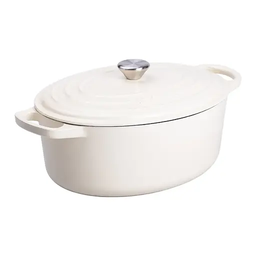 Гусятница чугунная эмалированная с крышкой на 6 литров Ø26 см кастрюля для тушения запекания Yiwu HP-1-10-WHITE