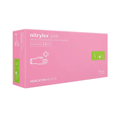 Рукавички Меркатор Медікаль Nitrilex Basic   нітрилові оглядові нестерильні неприпудрені рожеві 100шт/уп S 