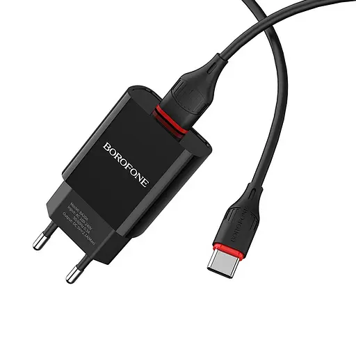 Зарядний пристрій комплект із кабелем USB-C Borofone BA20A Sharp набір чорний - фото 1