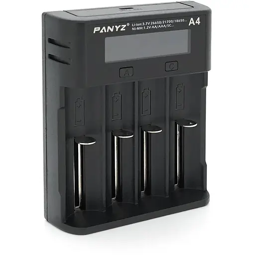 Зарядное устройство универсальное, 4 канала, LCD дисплей, поддерживает Li-ion, Ni-MH и Ni-Cd AA(R6), ААA(R03), AAAA, С(R14)