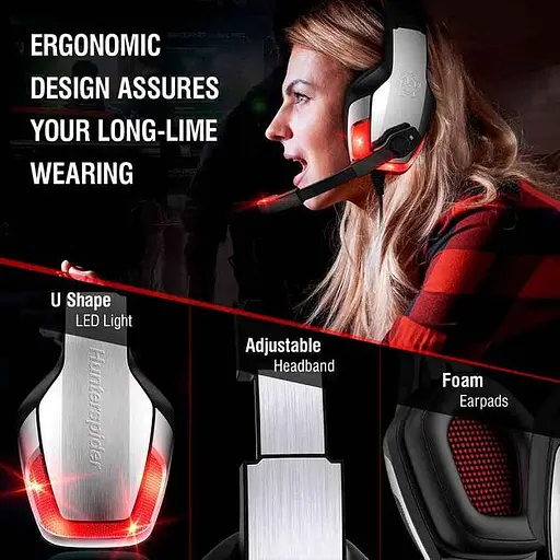 Дротова ігрова гарнітура Hunterspider Gaming with LED V4, USB, 3.5mm, 2.2m, silver - фото 13