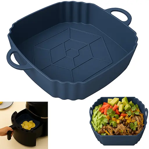 Квадратна силіконова форма для аерогрилю, духовки та мультипечі 20х20 см, Kitchen Master Синій 87417 - фото 1