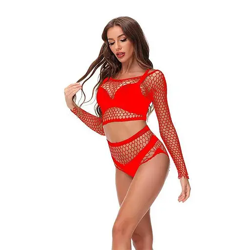 Комплект еротичний сітчастий топ та трусики S/M Червоний K0545-2 - фото 3
