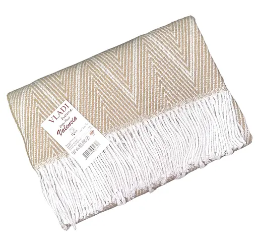 Плед бавовняний Vladi Валенсія ViVi 140х200 біло-бежевий - фото 1