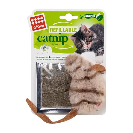 Іграшка для котів Мишка з котячою м'ятою GiGwi Refillable Catnip, штучне хутро, котяча м'ята, 10 см - фото 2
