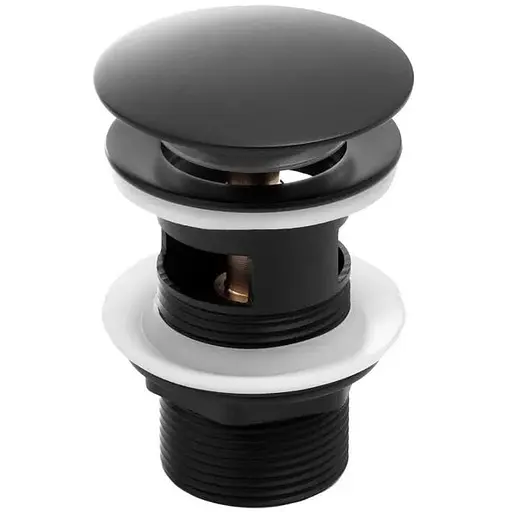 Донний клапан для умивальника Yoka click-clack black з переливом BK.POP-14-ZP-BLK, Чорний матовий - фото 1