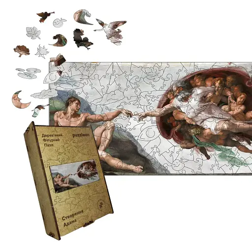 Деревянный пазл Создание Адама, А2, Деревянная коробка 300+ элементов