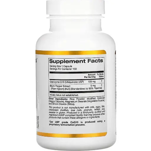 Коензим Q10 USP із біоперином California Gold Nutrition CoQ10 USP with Bioperine 100 мг 150 вегетаріанських капсул - фото 2