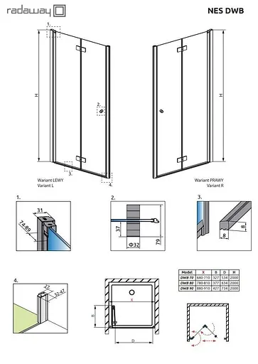 Душевые двери Radaway Nes Black DWB 70 см 10029070-54-01L - фото 2