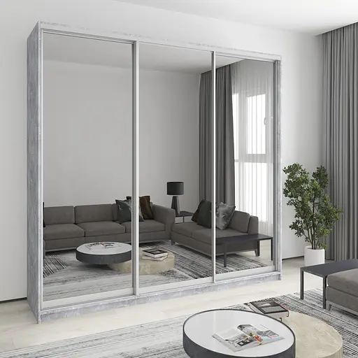 Шафа-купе тридверна MebelStar Комбо AL 3 Дзеркала 250x60x240 см Бетон (MBS-2227)