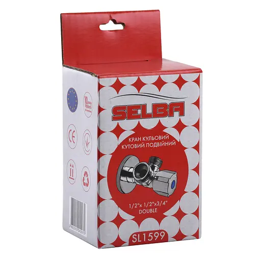 Кран кульовий кутовий подвійний Selba 1/2″х 1/2″х3/4″ Double (SL1599) - фото 6