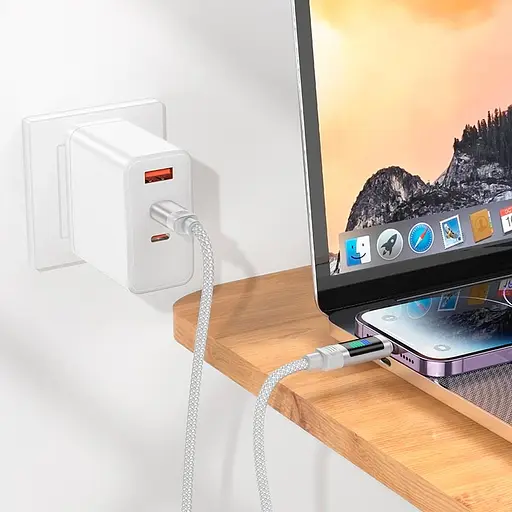 Дата кабель Hoco U126 Lantern 27W Type-C to Lightning (1.2m) Gray - фото 4