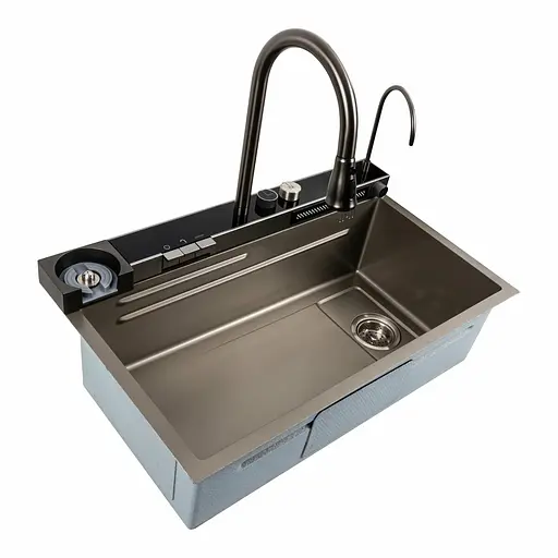 Кухонна мийка 75x45D PVD сіра Platinum Handmade Водоспад, Нержавіюча сталь - фото 2