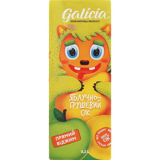 Сік Galicia яблучно-грушевий неосвітлений пастеризований 0.2 л - фото 1