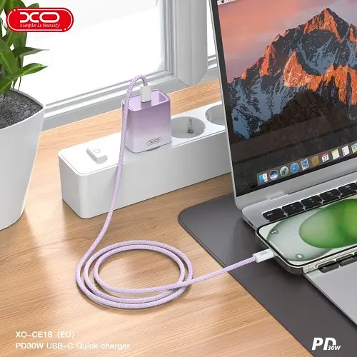 Сетевое зарядное устройство для XO CE18 (EU) PD30W USB-C fast charging charger Фиолетовый - фото 2