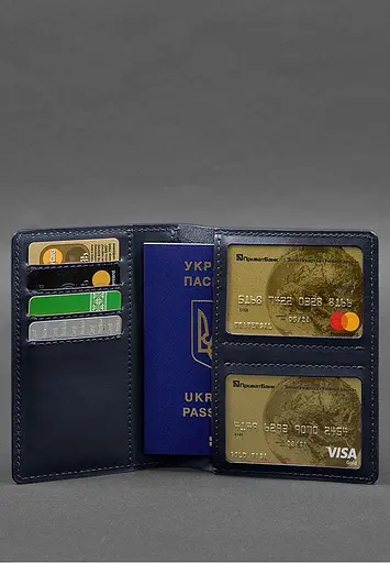 Кожаная обложка-органайзер для документов 6.1 темно-синий краст - фото 5