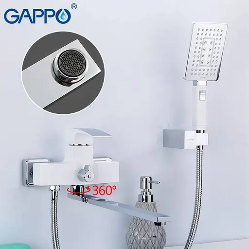Смеситель для ванны длинный гусак белый/хром Ø35 Gappo Jacob 1/8 G2207-7 Белый - фото 3