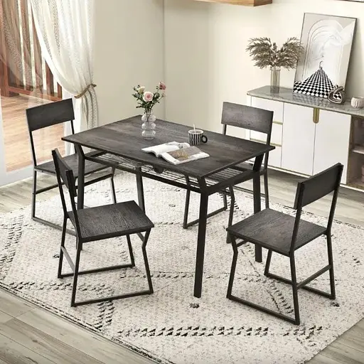 Комплект меблів Costway Merax обідній стіл з стільцями в стилі Loft сірий - фото 3