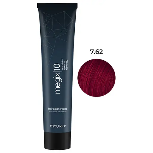 Профессиональная краска для волос с низким содержанием аммиака Megix10 Mowan 7.62 средний красный блондин ирис - фото 1