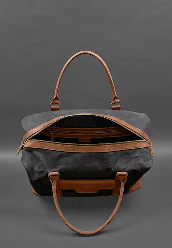 Дорожная сумка из конваса и натуральной кожи Crazy Horse светло-коричневая - фото 4