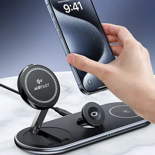 БЗП Acefast E19 Qi2 desktop 3-in-1 Black - фото 4