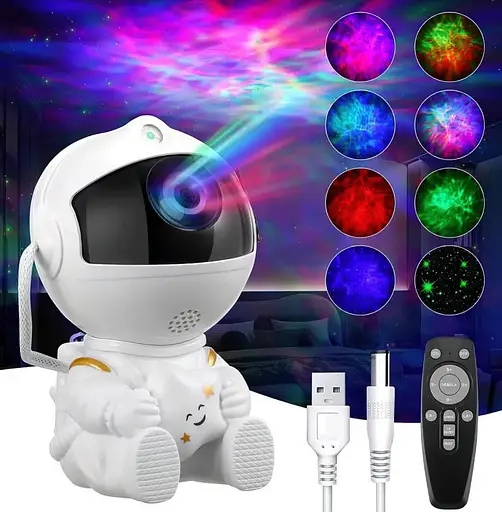 Ночник-проектор звездного неба Астронавт Astronaut, сидящий со звездой космонавт с пультом 8 режимов - фото 2