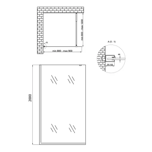 Душевая перегородка Qtap Walk-In Standard BLM209.C8 90x200 см, стекло Clear 8 мм, покрытие CalcLess, прозрачный, черный - фото 2