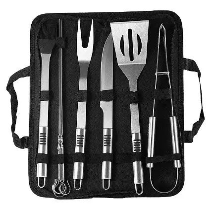 Набор для гриля и барбекю: 6 аксессуаров - Для любителей BBQ - из нержавеющей стали с ножом 4 шампурами 2304 - фото 1