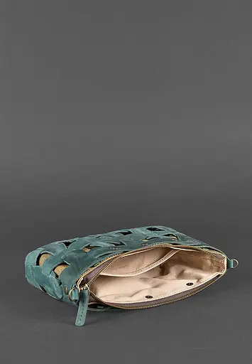 Кожаная женская плетеная сумка Пазл S зеленая Crazy Horse - фото 6